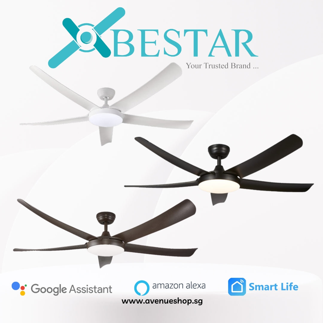 BESTAR Vesta SMART 42 / 52 Inch DC Motor 5 Blade Ceiling Fan w/ 3 Tone LED Light and Remote Control or Smart Apps