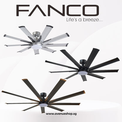 FANCO E-Lite 48 / 52 / 60 / 72 Inch DC Motor Ceiling Fan with 3 Tone LED Light Kit and Remote Control
