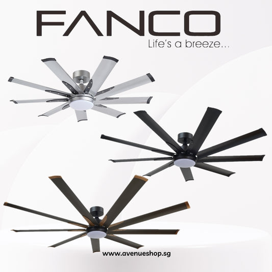 FANCO E-Lite 48 / 52 / 60 / 72 Inch DC Motor Ceiling Fan with 3 Tone LED Light Kit and Remote Control