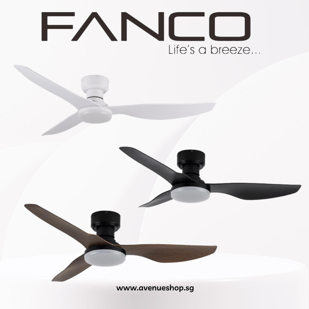 FANCO CO-FAN Hugger 48 Inch Low Profile DC Motor 3 Blade Ceiling Fan with Remote Control and 3 Tone LED Light Kit