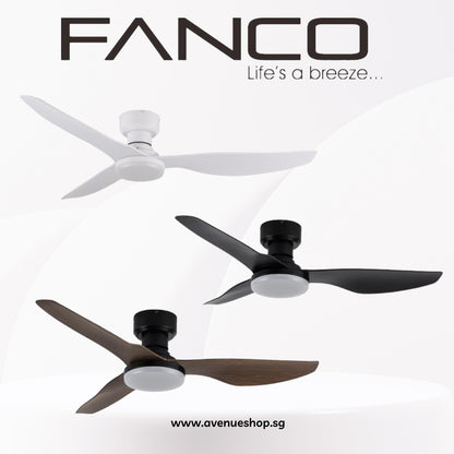 FANCO CO-FAN Hugger 48 Inch Low Profile DC Motor 3 Blade Ceiling Fan with Remote Control and 3 Tone LED Light Kit