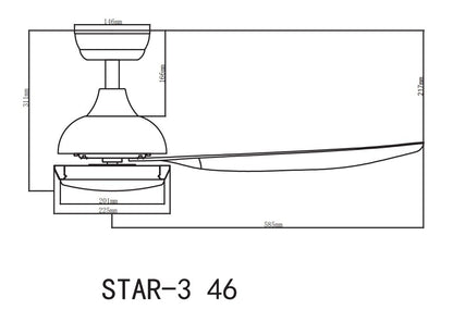 BESTAR STAR 3 3-Blade in 36 / 46 / 56 Inch DC Motor Ceiling Fan with LED Light and Remote Control